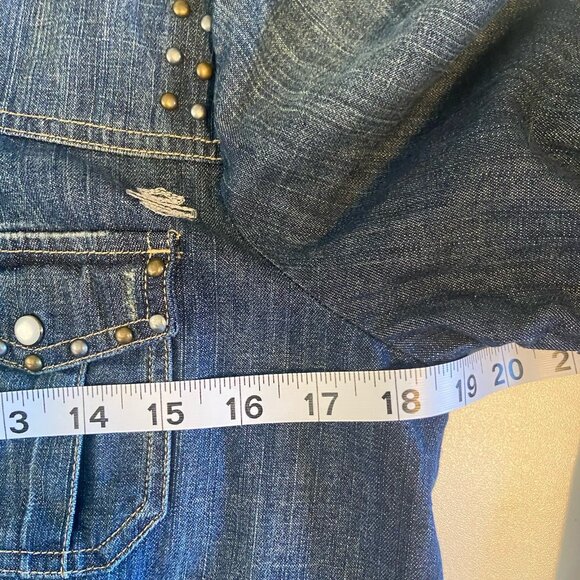 Harley Davidson Womens Embroidered Pearl Snap Button Beaded Denim Shirt Sz Small - Picture 11 of 12